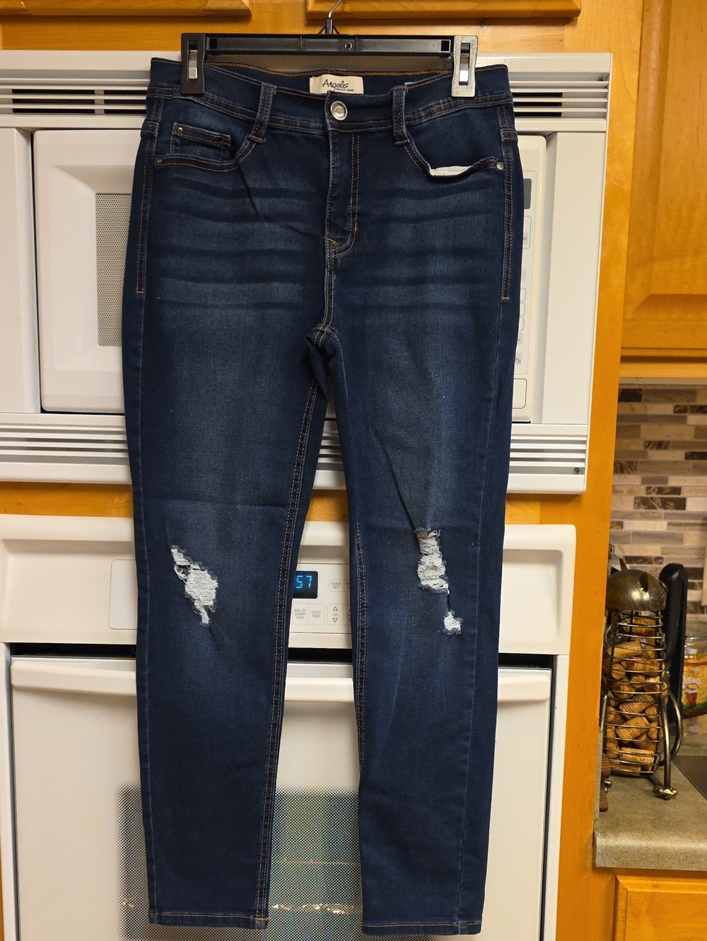 Angels Dark Blue Distressed Skinny Jeans, Size 6